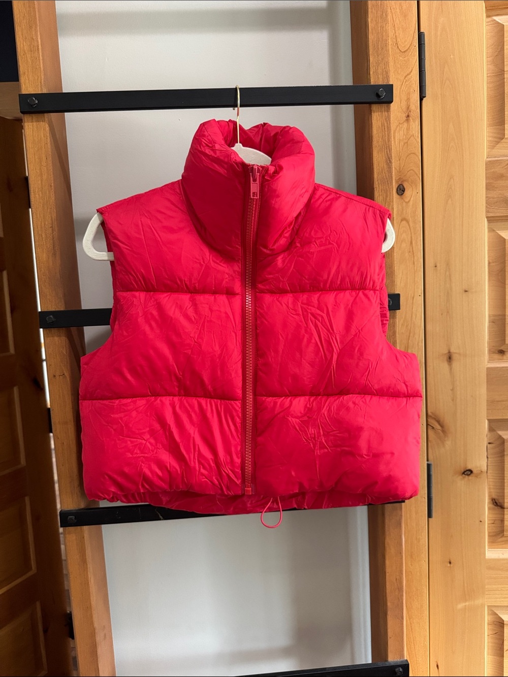 Women's Cropped Red Puffer Vest